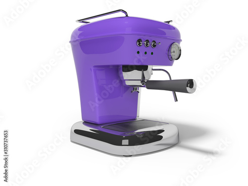 3D rendering purple drip coffee machine on white background with shadow