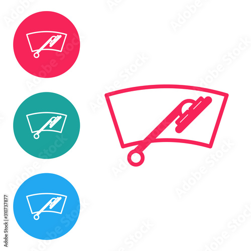 Red line Windscreen wiper icon isolated on white background. Set icons in circle buttons. Vector Illustration