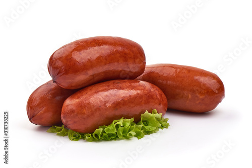 Smoked German Sausages, isolated on white background