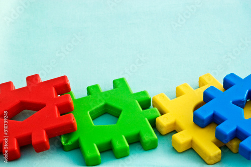 Children's toys close-up. Puzzles for children. Educational games for kids
