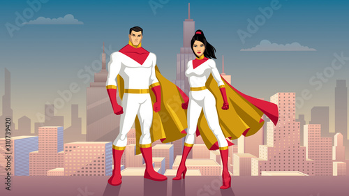 Superhero Couple Asian City Day
