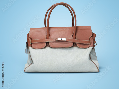 3D rendering brown old bag for grandmother on blue background with shadow