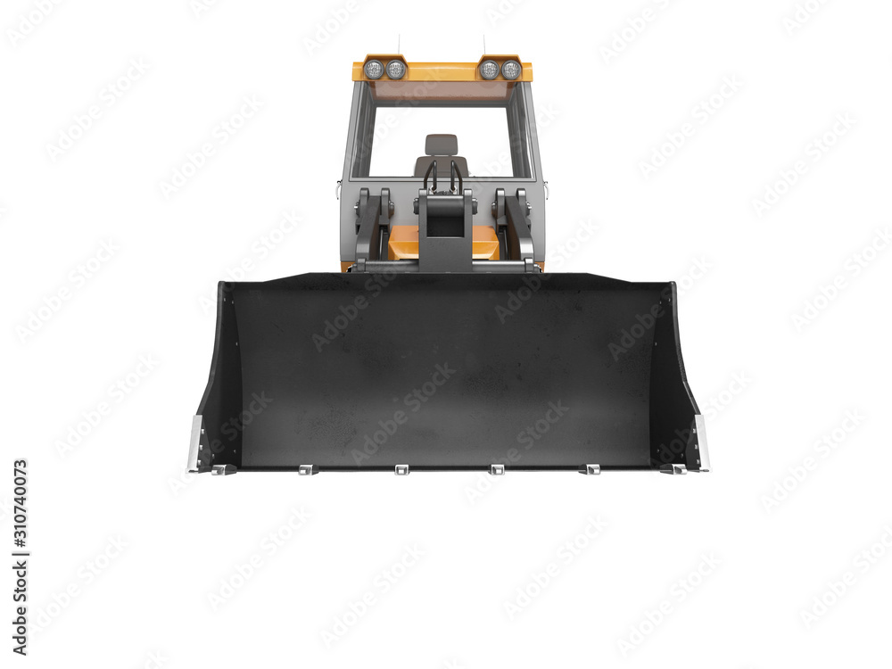 Fototapeta premium 3D rendering orange caterpillar bulldozer front view on white background no shadow