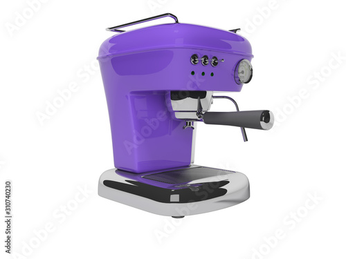 3D rendering purple drip coffee machine on white background no shadow