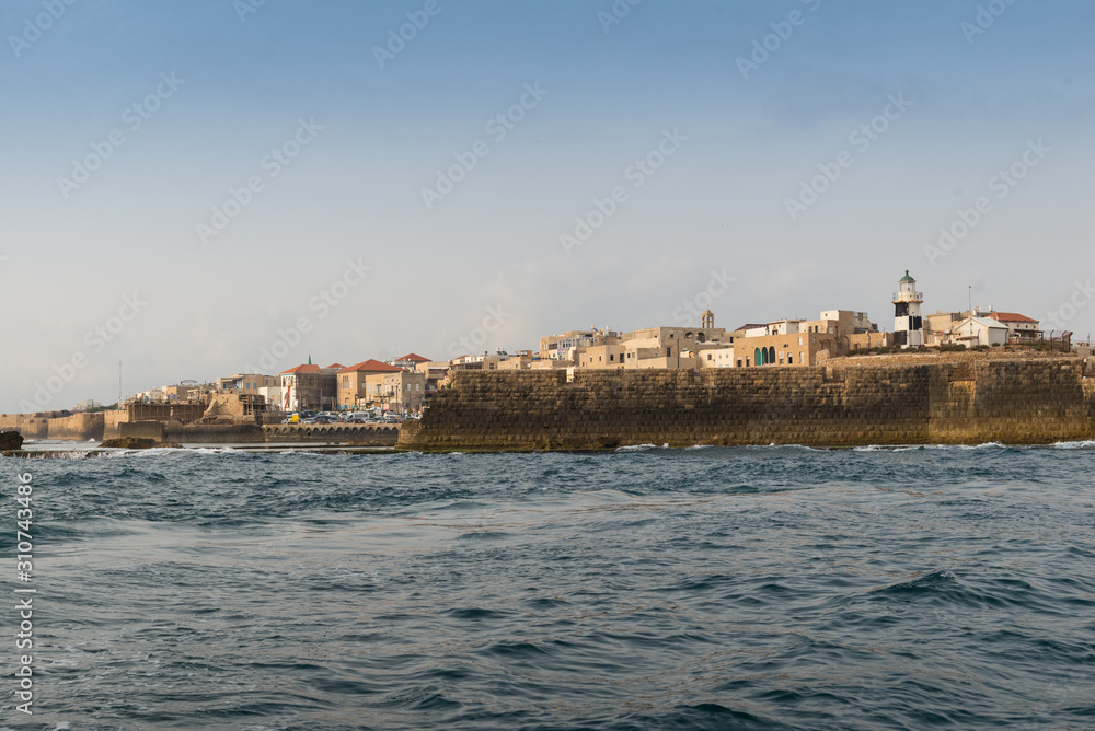old city Akko , Acre from boat. Israel.