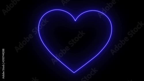 Blue red pink neon sign HEART. Neon frame switch on with a flicker.