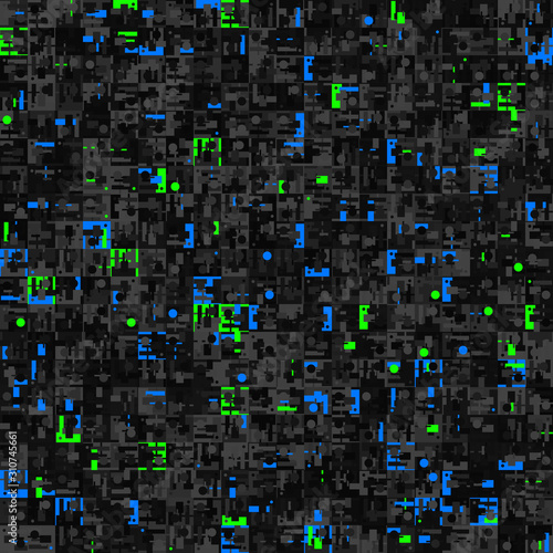 Neon funky noisy techno glitch seamless repeat vector pattern swatch.