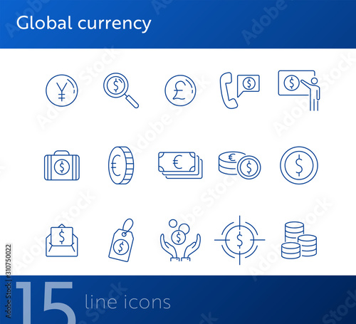 Global currency line icon set