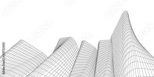 Abstract architectural background. Building from the lines. Vector backdrop