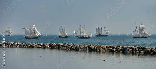 Photography Tall Ships with sails up in the Toronto Harbour on Lake Ontario