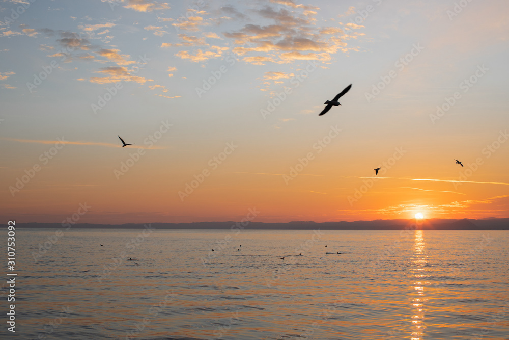Sunset on Lake of Garda, Italy, Europe Sunset on Lake of Garda, Italy, Europe