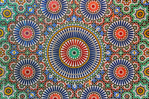 Moroccan mosaic tile, ceramic decoration at El Bahia Palace, Marrakesh, Morocco