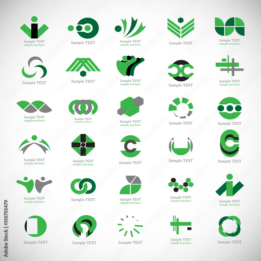 Abstract Business Icon Set Vector Isolated On Gray Abstract Business 