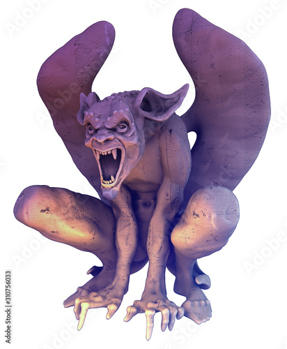 gargoyle sits and growls viciously 3D render