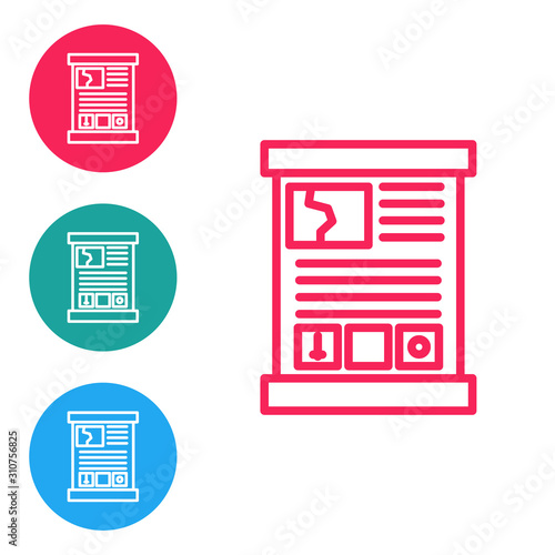 Red line Game guide icon isolated on white background. User manual, instruction, guidebook, handbook. Set icons in circle buttons. Vector Illustration