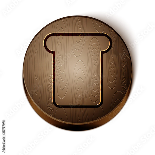 Brown line Bread toast for sandwich piece of roasted crouton icon isolated on white background. Lunch, dinner, breakfast snack. Wooden circle button. Vector Illustration