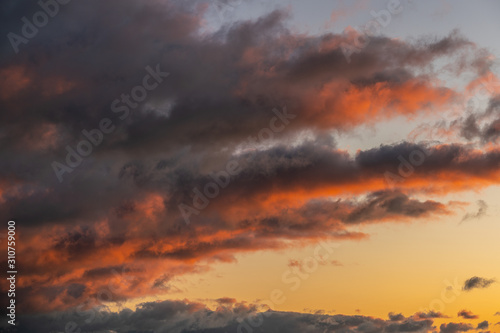 Dramatic orange sky. Winter weather. © Igor
