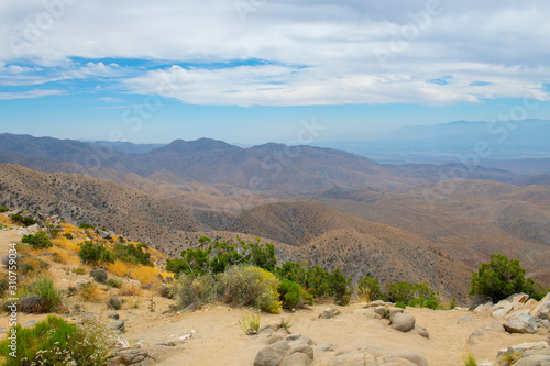 Yucca Valley aerial view from Keys View in Joshua Tree National Park near Yucca Valley  California CA  USA.