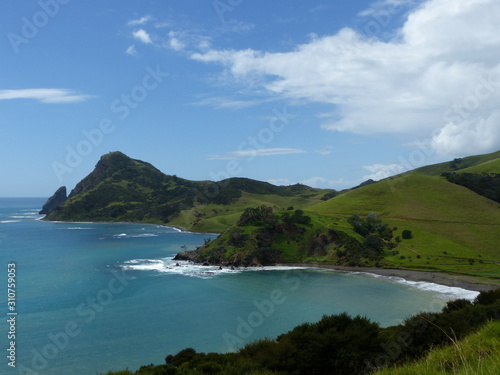 Landscape of north Coromandel in New Zealand, pacific ocean, beach and mountains
