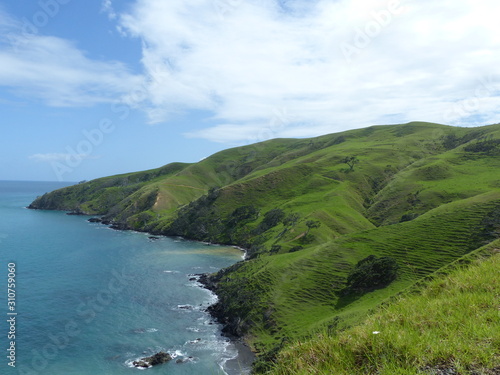 Landscape of the north of Coromandel in New Zealand, pacific ocean and mountains