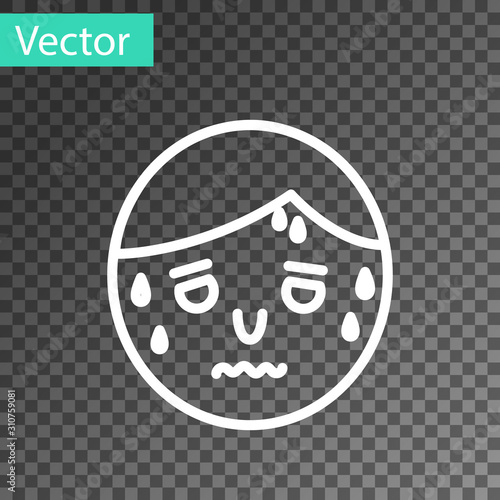 White line Man with excessive sweating icon isolated on transparent background. Vector Illustration