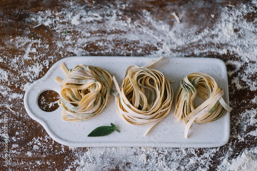 Homemade pasta with herbs; Herb Pasta photo