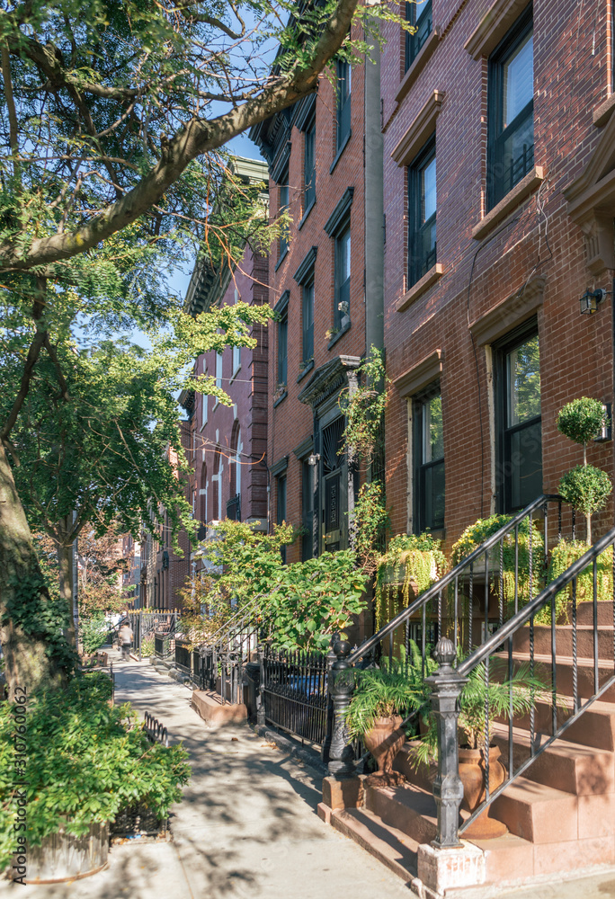 Vertical Street View of Williamsburg Residential Neighborhood in Brooklyn with Brownstone Homes Vertical Street View of Williamsburg Residential Neighborhood in Brooklyn with Brownstone Homes
