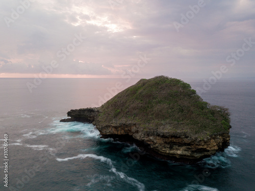 aerial view, bird view, from coral hit by the waves with slow speed photo techniques