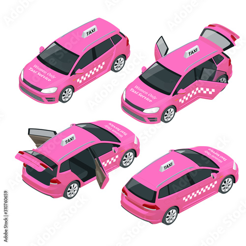 Women Only Taxi Service concept. Smartphone and touchscreen.