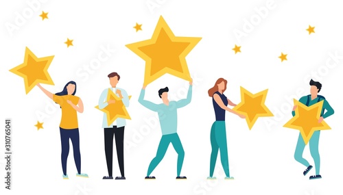 Vector illustration, Customer reviews rating, Different people give a review rating and feedback, Support for business satisfaction.