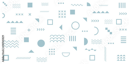 Memphis Simple Blue Abstract Circle Line Rectangle Box Arrow Cross Mountain River Pie Egypt Basic Shape Background For shirt