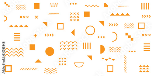 Memphis Simple Blue Abstract Circle Line Rectangle Box Arrow Cross Mountain River Pie Egypt Basic Shape Background For shirt