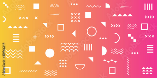 Memphis Simple Blue Abstract Circle Line Rectangle Box Arrow Cross Mountain River Pie Egypt Basic Shape Background For shirt