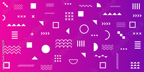 Memphis Simple Blue Abstract Circle Line Rectangle Box Arrow Cross Mountain River Pie Egypt Basic Shape Background For shirt