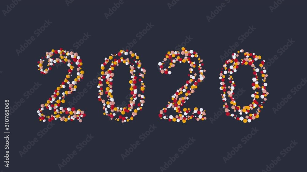 2020 New Year numbers write with warm colorful low poly particles, then burst and disappear. 3D design element for holidays. Alpha channel. Colors: Coral pink, Saffron, Flame scarlet, Brilliant White 2020 New Year numbers write with warm colorful low poly particles, then burst and disappear. 3D design element for holidays. Alpha channel. Colors: Coral pink, Saffron, Flame scarlet, Brilliant White