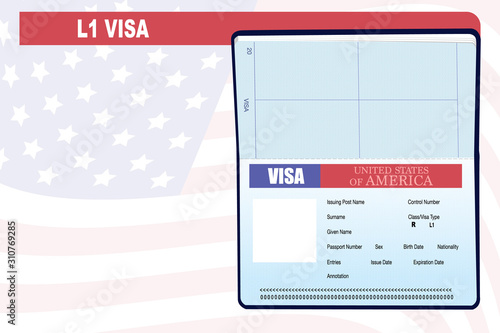 Visa Page in Passport for L1 visa. L1is a non-immigrant visa, to enter the United States for the purpose of work and is valid for a relatively short amount of time, from three months to five years.