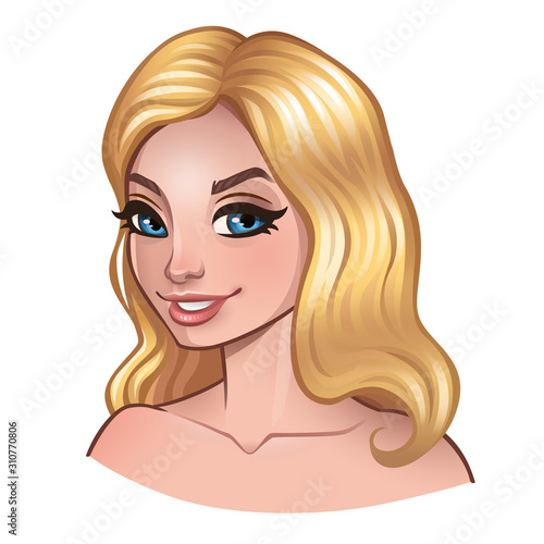 Portrait of girl with blond hair. Isolated on white