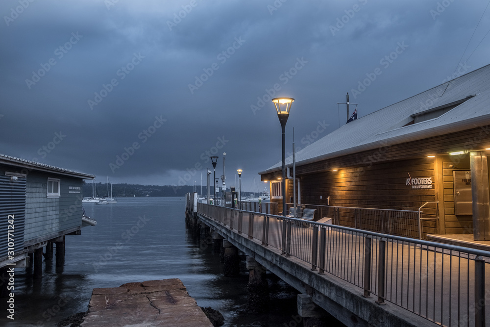 ferry wharf and harbour at dawn