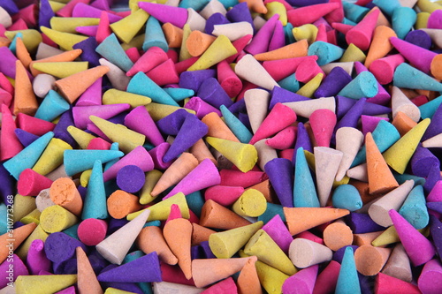 close up colorful incense background