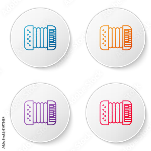 Color line Musical instrument accordion icon isolated on white background. Classical bayan, harmonic. Set icons in circle buttons. Vector Illustration