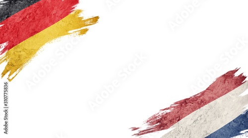 Flags of Germany and Nederland on White Background photo