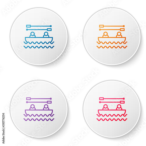 Color line Boat with oars and people icon isolated on white background. Water sports, extreme sports, holiday, vacation, team building. Set icons in circle buttons. Vector Illustration