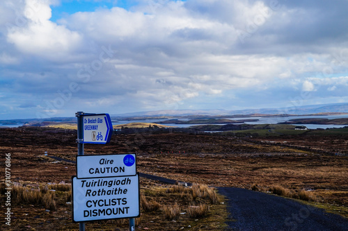 Signs marking cycling path on Western Greenway in Ireland