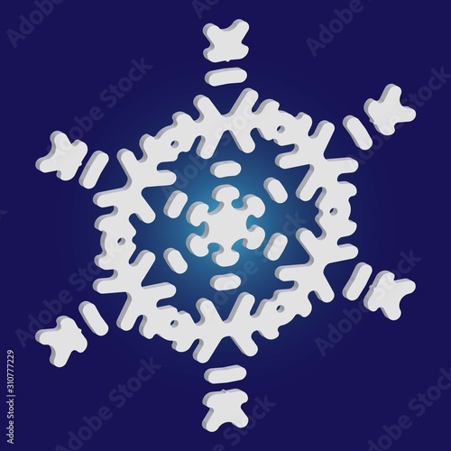 Simple christmas snowflake on blue background.