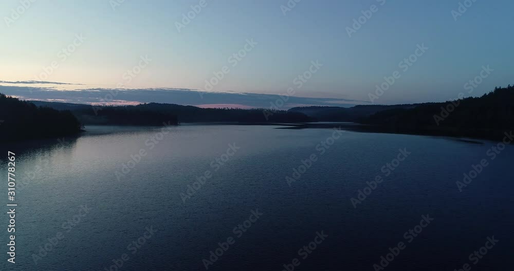 Aerial viev of peaceful morning dawn, before sunrise over the lake in south Norway. (Gåseflå). Aerial viev of peaceful morning dawn, before sunrise over the lake in south Norway. (Gåseflå).