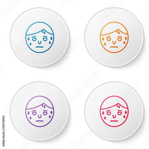 Color line Man with excessive sweating icon isolated on white background. Set icons in circle buttons. Vector Illustration