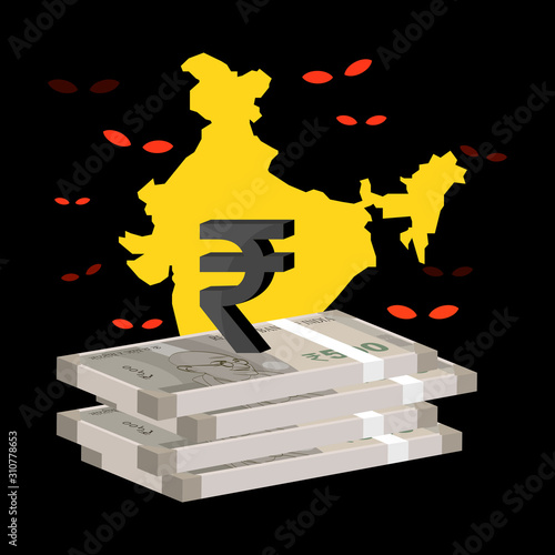 Concept of black money and tax evasion in India. Flat illustration.