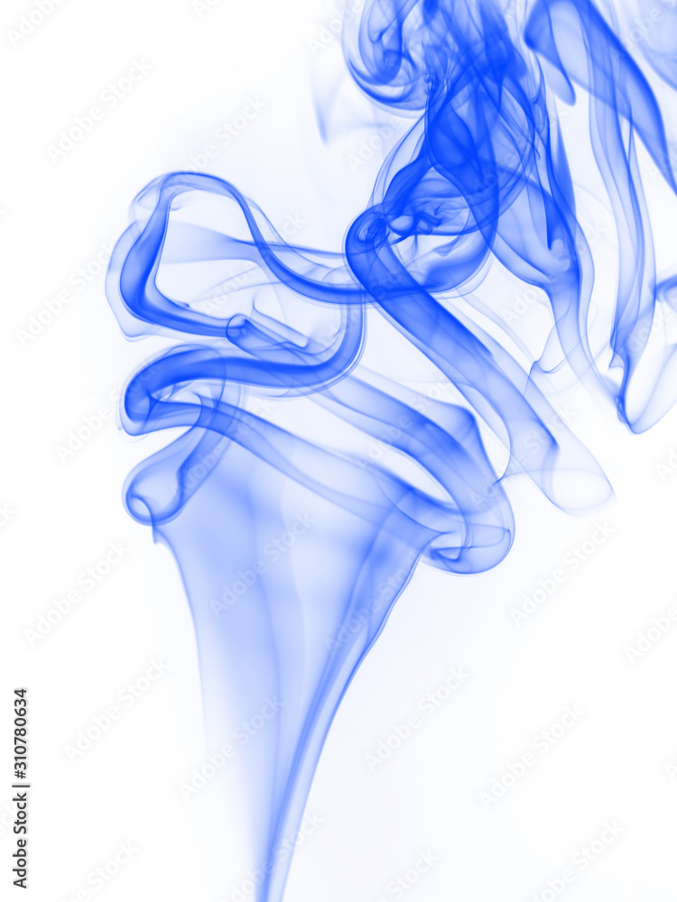 Blue smoke abstract on white background for design, Movement of ink water color