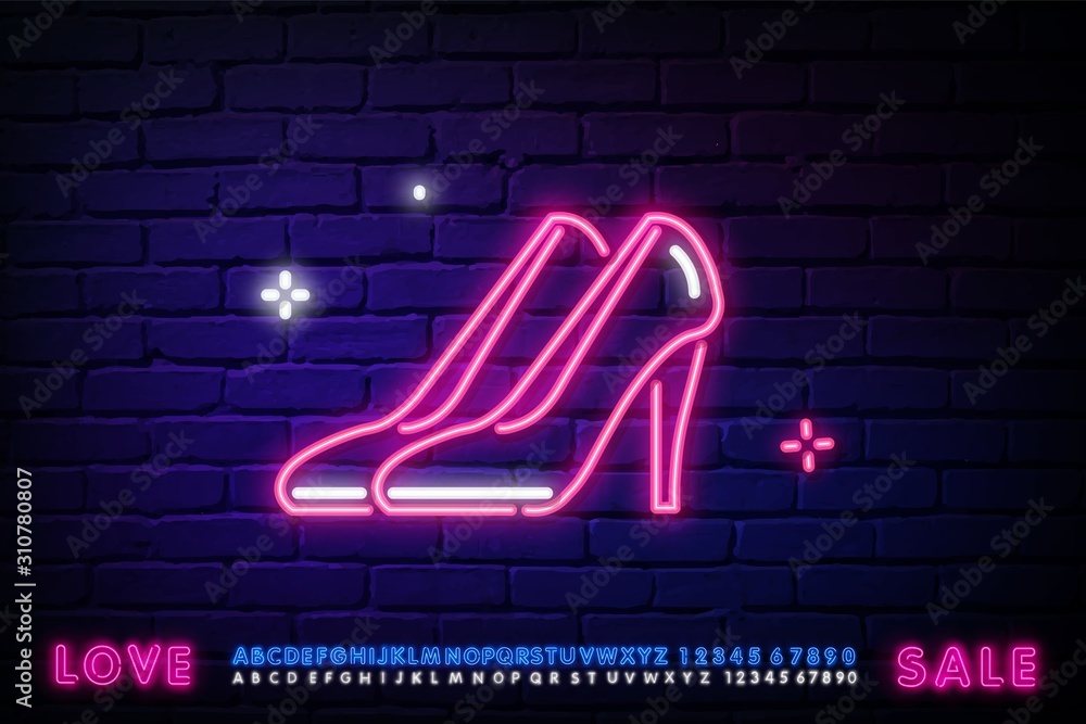 High heel shoe neon light icon. Glowing sign. Woman's shoe. Vector isolated  illustration. Neon pair of women's shoes. Gift symbol, logo for Shoe store  in neon style Stock Vector | Adobe Stock