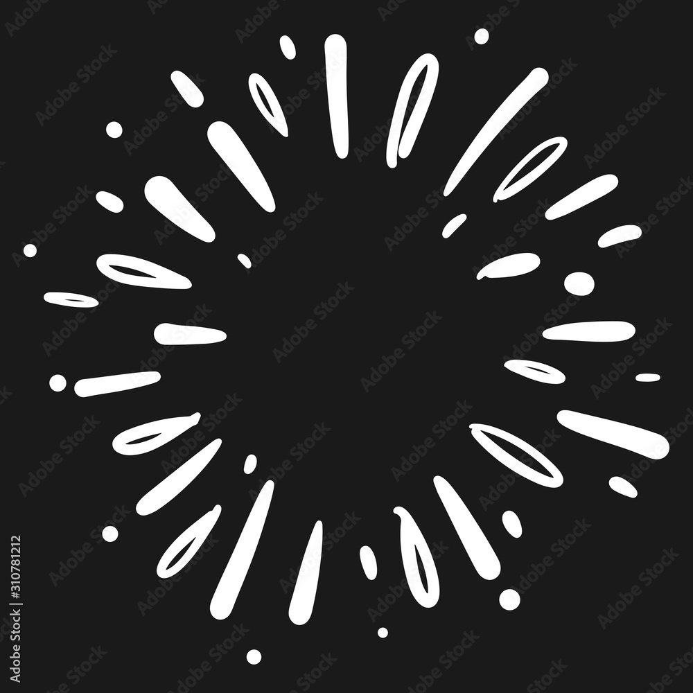 doodle design element. hand drawn of spark firework. vector illustration isolated on black background.